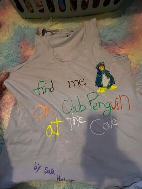 Club Penguin Graphic Tank Top by Sara haber